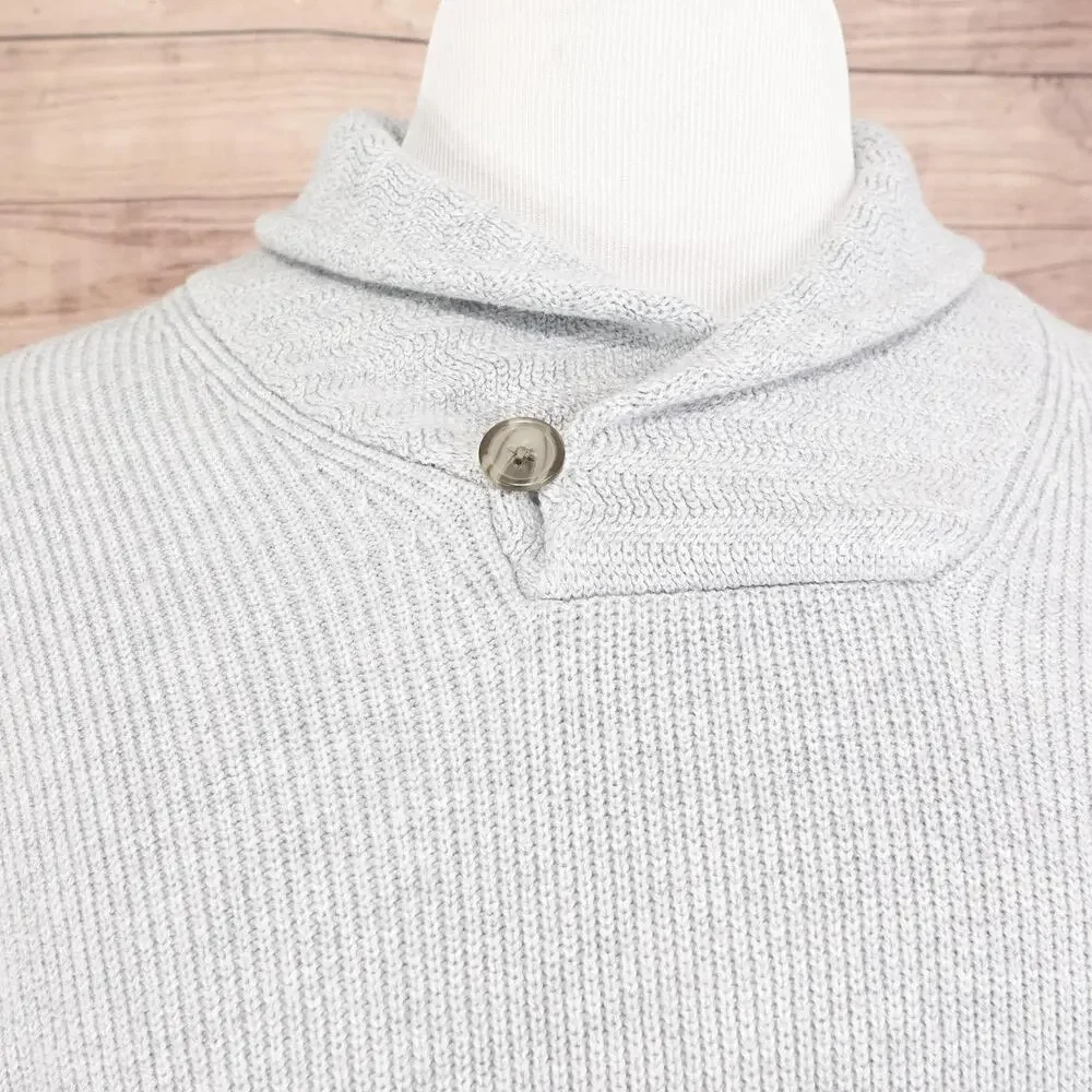 Banana Republic Sweater Mens Large Gray Shawl Collar Button Pullover Knit‎